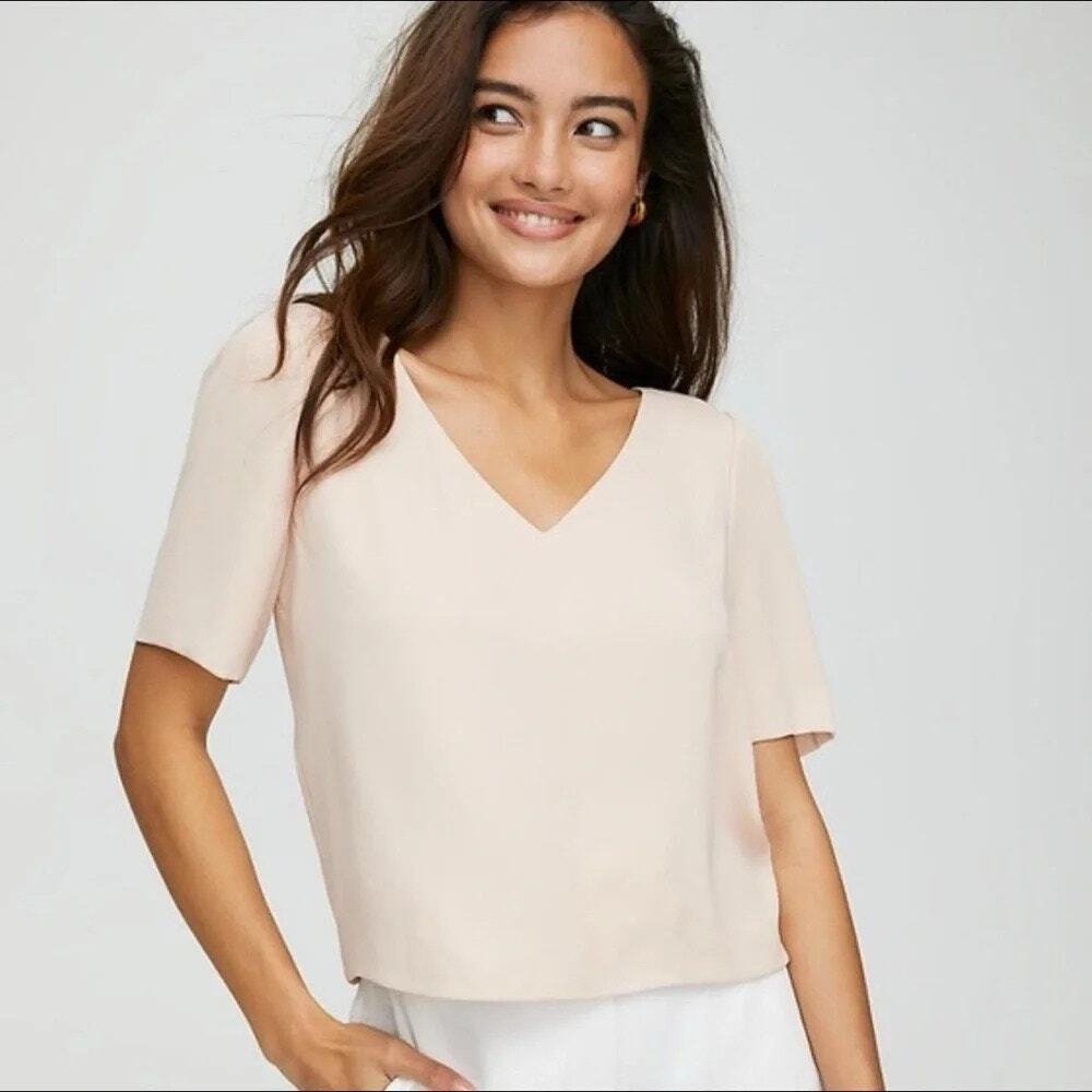 ARITZIA BABATON Randy Short-Sleeve T-Shirt Blouse in Light Beige Size S